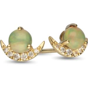 imageGin ampamp Grace 10K Yellow Gold Ethiopian Opal earrings with Diamonds for women  Ethically authentically ampamp organically sourced Round shaped opal handcrafted jewelry for her  Opal Earrings for women