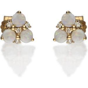 imageGin ampamp Grace 10K Yellow Gold Natural Opal ampamp Diamond I1I2 3 Stone Earring Stud Earring for Women