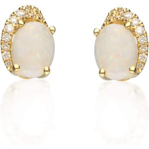 imageGin ampamp Grace 10K Yellow Gold Natural Opal ampamp Diamond I1I2 Earring for Women