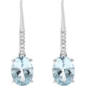 imageGin ampamp Grace 14K White Gold Genuine Aquamarine ampamp Natural Diamond I1I2 Lever Back Drop Style Earring for Women