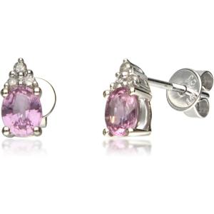 imageGin ampamp Grace 14K White Gold Genuine Pink Sapphire ampamp Natural Diamond I1I2 Stud Earring for Women