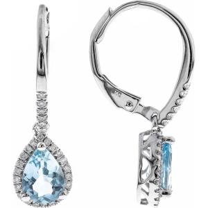 imageGin ampamp Grace 14K White Gold Natural Diamond I1I2 ampamp Pear Cut Aquamarine LeverBack Dangle Earring for Women