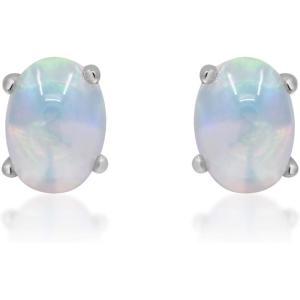 imageGin ampamp Grace 14K White Gold Natural Ethiopian Opal earrings for Women Holiday Gifts  Ethically Authentically ampamp Organically Sourced Ovalcut shaped opal handcrafted jewelry for her  Opal Earrings for Women Holiday Gifts