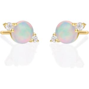 imageGin ampamp Grace Womens 10K Yellow Gold Natural Ethiopian Opal Earrings With Diamonds Round Shaped Stud Earrings GJ18793EEO