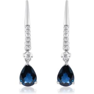 imageGin ampamp Grace womens 14K White Gold Genuine Blue Sapphire Earrings With Diamonds  Ethically Authentically ampamp Organically Sourced PearCut Shaped HandCrafted Jewelry  Sapphire Earrings TW2807EBS