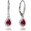 imageGin ampamp Grace 10K White Gold Genuine Ruby Pear With Natural Diamond I1 Lever Back Earring for Women
