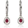imageGin ampamp Grace 10K White Gold Genuine Ruby Pear With Natural Diamond I1 Lever Back Earring for Women