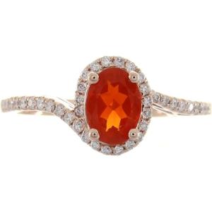 imageGin ampamp Grace 10K Rose Gold Natural Mexican Fire Opal Ring with Diamonds for women  Ethically authentically ampamp organically sourced Ovalcut shaped opal handcrafted jewelry for her