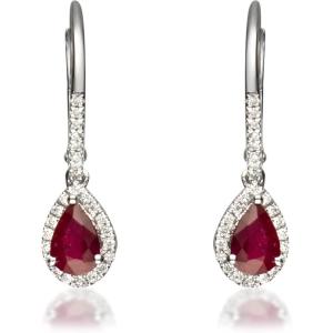 imageGin ampamp Grace 10K White Gold Genuine Ruby Pear With Natural Diamond I1 Lever Back Earring for Women