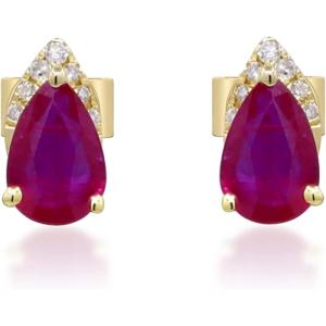 imageGin ampamp Grace 10K Yellow Gold Genuine Ruby Oval and Natural Diamond I1 Stud Earring for Women