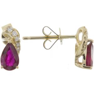 imageGin ampamp Grace 10K Yellow Gold Genuine Ruby Pear With Natural Diamond I1 Stud Earring for Women