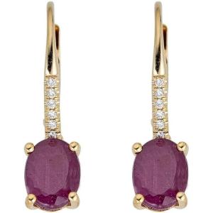 imageGin ampamp Grace 10K Yellow Gold Mozambique Genuine Ruby Earrings with Diamonds for women  Ethically authentically ampamp organically sourced Oval shaped Ruby handcrafted jewelry for her