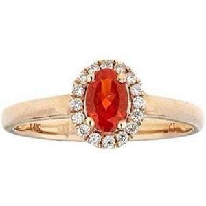 imageGin ampamp Grace 14K Rose Gold Natural Fire Opal Diamond I1I2 Propose Promise Ring Size 7 for Women
