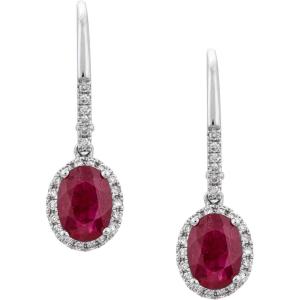 imageGin ampamp Grace 14K White Gold Genuine Ruby Diamond I1I2 Drop Earring for Women