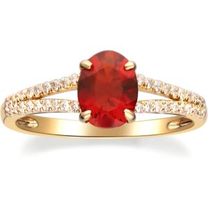 imageGin ampamp Grace 14K Yellow Gold White Natural Diamond ampamp Fire Opal Diamond I1I2 Engagement Propose Promise Ring for Women