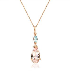 imageGin ampamp Grace 10K Rose Gold Genuine Morganite Genuine Aquamarine with Natural Diamond I1I2 Pendant Necklace for Women