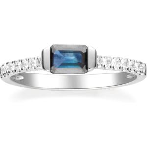 imageGin ampamp Grace 10K White Genuine Blue Sapphire Ring with Diamonds for women  Ethically authentically ampamp organically sourced EmeraldCut shaped Sapphire handcrafted jewelry for her  Sapphire Ring for women