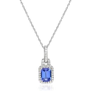 imageGin ampamp Grace 14K White Gold Mozambique Genuine Tanzanite Pendant with Diamonds for women  Ethically authentically ampamp organically sourced EmeraldCut shaped Tanzanite handcrafted jewelry for her