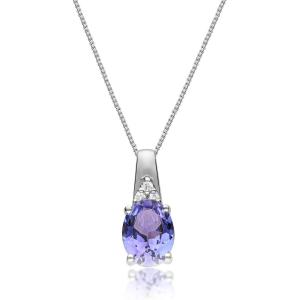 imageGin ampamp Grace 925 Sterling Silver Blue Genuine Tanzanite With Natural Diamond I1 Pendant for Women