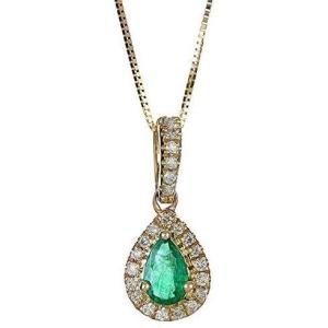 imageGin ampamp Grace 10K Yellow Gold Natural Zambian Emerald Pendant With Natural Diamonds For Women Ethically Authentically ampamp Organically Sourced PearCut Emerald HandCrafted Jewelry For Her