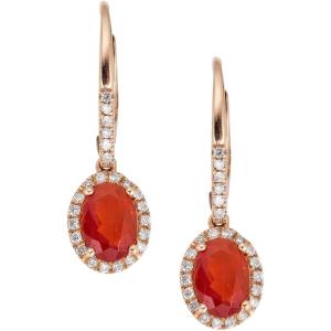 imageGin ampamp Grace 10K Rose Gold Mexican Natural Fire Opal Diamond I1I2 Lever Back Dangle Earring for Women