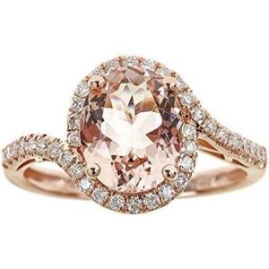 imageGin ampamp Grace 14K Rose Gold Genuine Morganite Ring with Diamonds for women  Ethically authentically ampamp organically sourced Ovalcut shaped Morganite handcrafted jewelry for her  Morganite Ring for women
