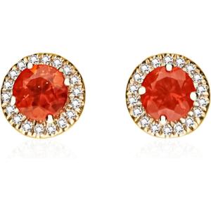 imageGin ampamp Grace 14K Rose Gold Mexican Natural Fire Opal ampamp Natural Diamond I1I2 Stud Earring for Women