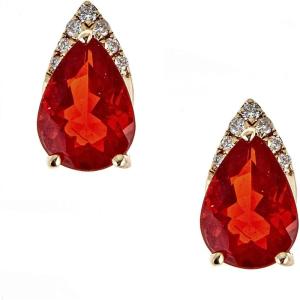 imageGin ampamp Grace 14K Yellow Gold Mexican Natural Fire Opal ampamp Natural Diamond I1I2 Stud Earring for Women