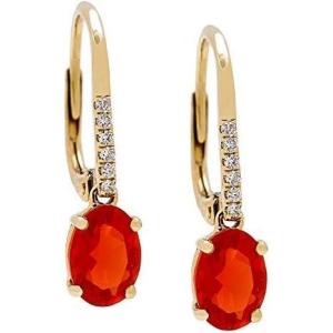 imageGin ampamp Grace womens 14K Gold Leverback Drop Earring With Natural Maxican Fire Opal Earrings With Diamonds  Ethically Authentically ampamp Organically Sourced OvalCut Shaped HandCrafted Jewelry Yellow