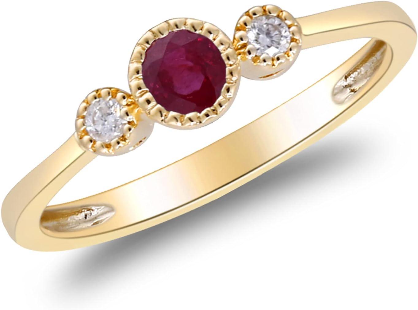 imageGin ampamp Grace 10K Yellow Gold Mozambique Genuine Ruby Ring with Diamonds for Women Holiday Gifts  Ethically Authentically ampamp Organically Sourced Round shaped Ruby handcrafted jewelry for her  Ruby Ring for Women Holiday Gifts