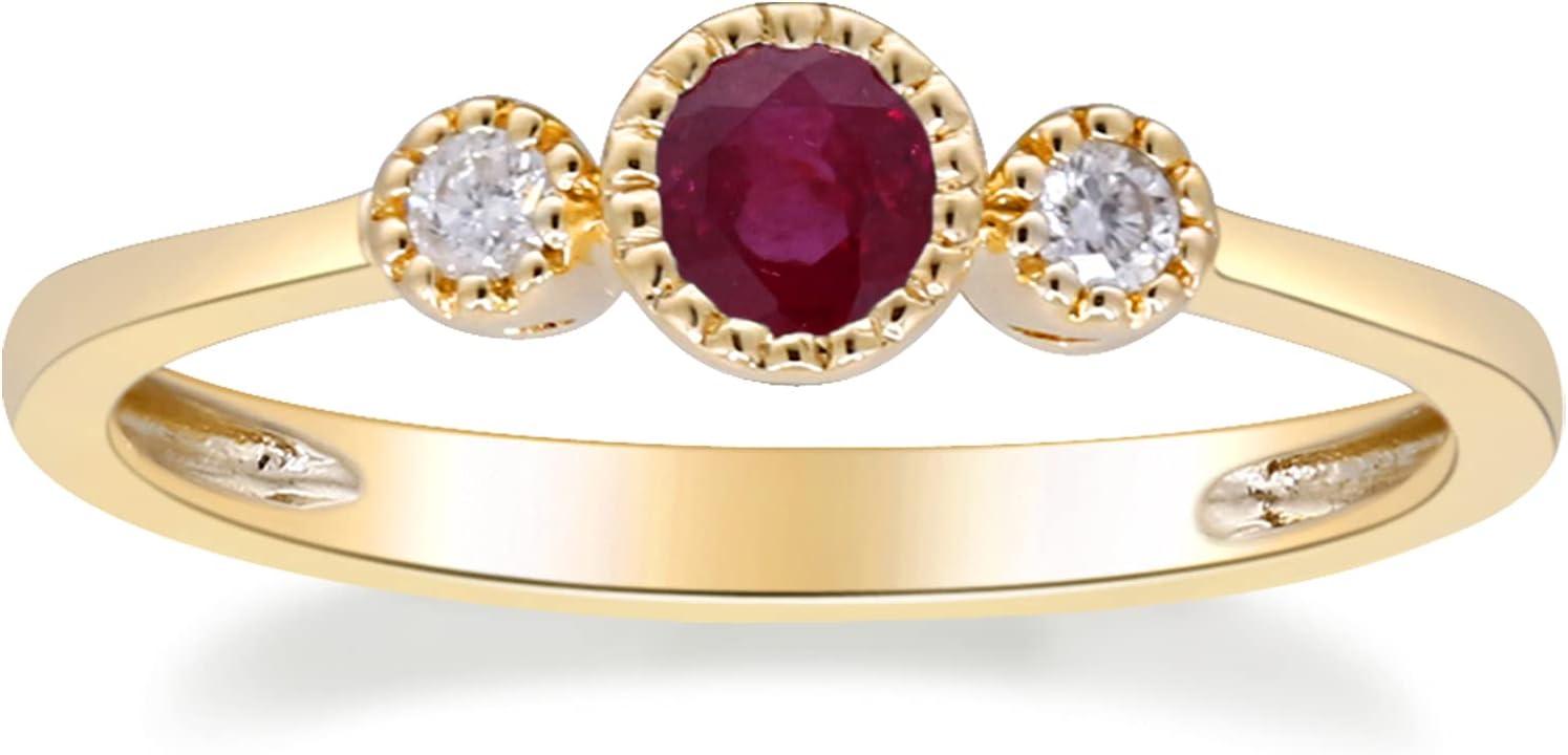 imageGin ampamp Grace 10K Yellow Gold Mozambique Genuine Ruby Ring with Diamonds for Women Holiday Gifts  Ethically Authentically ampamp Organically Sourced Round shaped Ruby handcrafted jewelry for her  Ruby Ring for Women Holiday Gifts