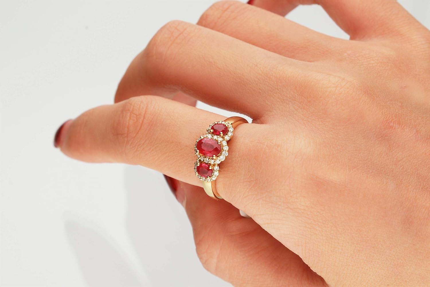 imageGin ampamp Grace 10K Yellow Gold Three Stone Genuine Ruby Diamond I1I2 Propose Promise Ring Size 7 for Women