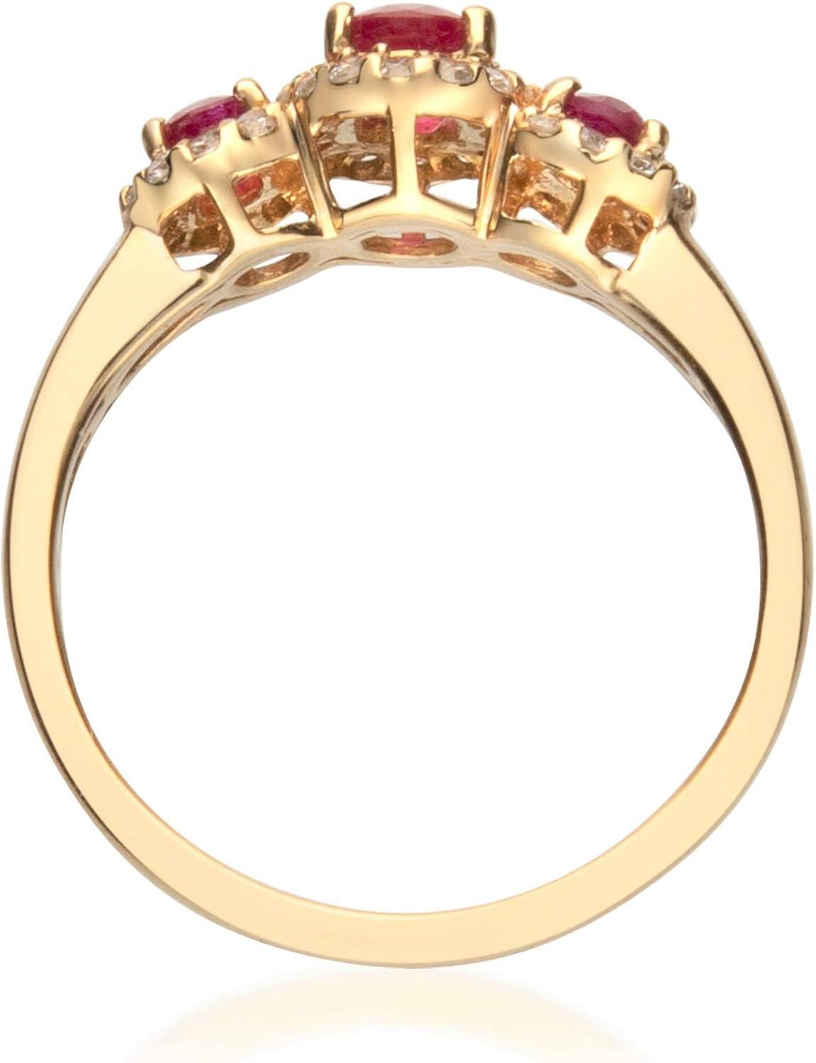 imageGin ampamp Grace 10K Yellow Gold Three Stone Genuine Ruby Diamond I1I2 Propose Promise Ring Size 7 for Women