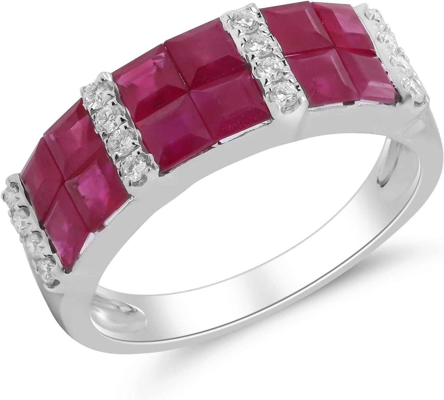 imageGin ampamp Grace 18K White Gold Mozambique Genuine Ruby Ring with Diamonds for Women  Ethically authentically ampamp organically sourced SquareCut Shaped Ruby HandCrafted Jewelry for her