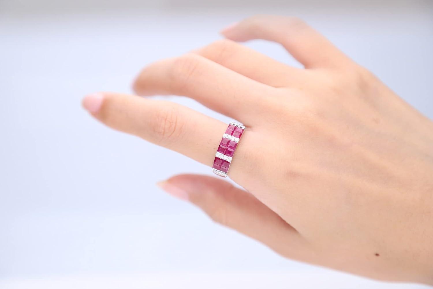 imageGin ampamp Grace 18K White Gold Mozambique Genuine Ruby Ring with Diamonds for Women  Ethically authentically ampamp organically sourced SquareCut Shaped Ruby HandCrafted Jewelry for her