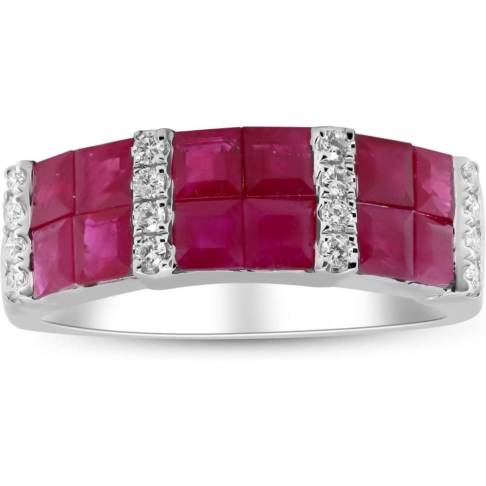 imageGin ampamp Grace 18K White Gold Mozambique Genuine Ruby Ring with Diamonds for Women  Ethically authentically ampamp organically sourced SquareCut Shaped Ruby HandCrafted Jewelry for her